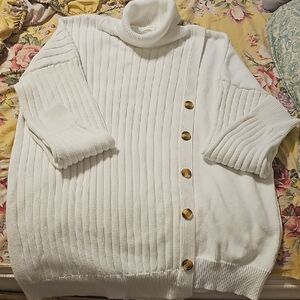 Bohme White Turtleneck Sweater with Gold Buttons